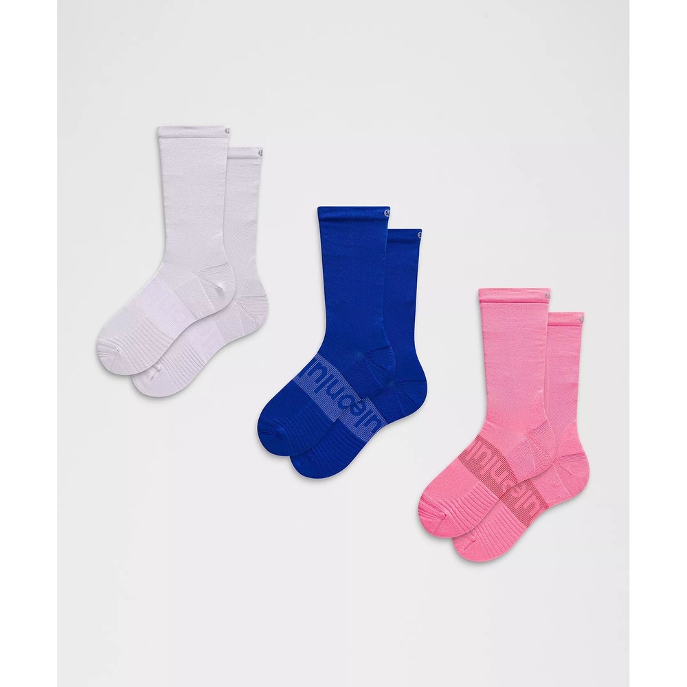 Lululemon-Unisex Power Stride Crew Socks3 Pack-Racer Pink/Sheer Violet/Riverside